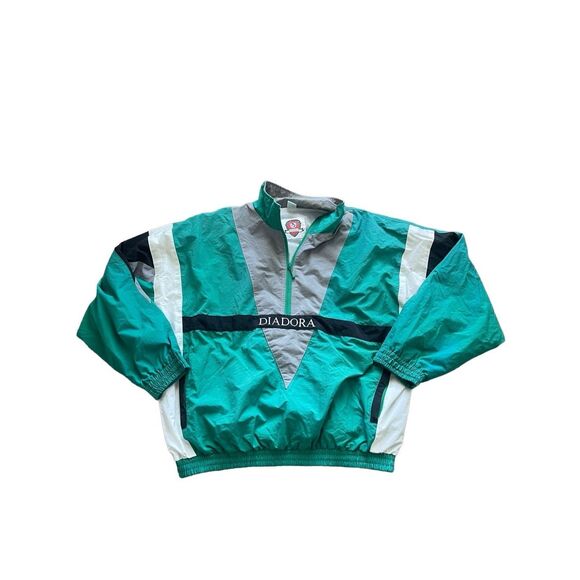 90s diadora sports soccer emerald green zip up pullover jacket - Picture 1 of 5